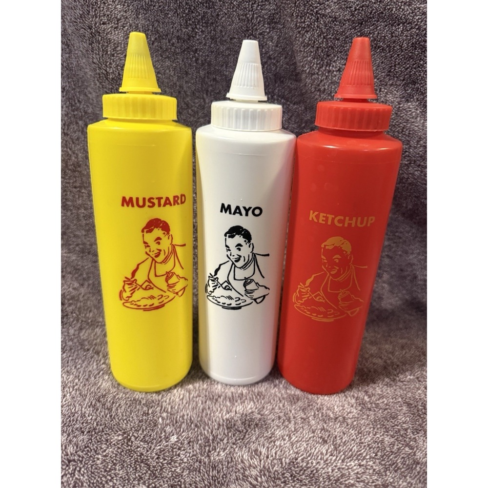 Tablecraft 3-Piece Nostalgia Squeeze Bottle Set, 12 ounce Containers NEW - Picture 2 of 3